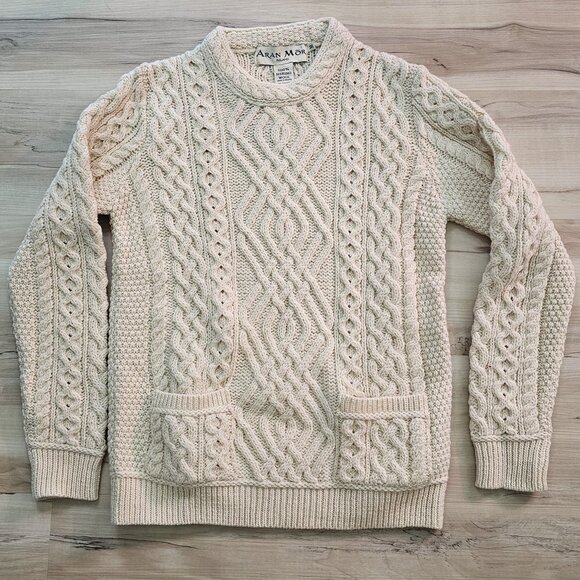 NWT Aran Mor 100% Wool Cable Knit Cream/Ivory Women's Sweater Size M - Picture 3 of 13